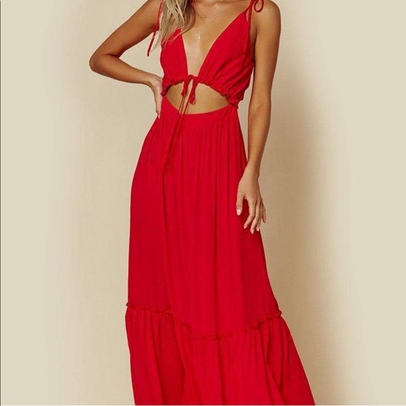 Blue Life red front tie maxi dress - Picture 2 of 10